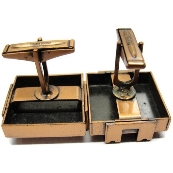 Vintage Renoir Copper Modernist Square Cufflinks Shirt Accessories Wedding - Picture 10 of 12